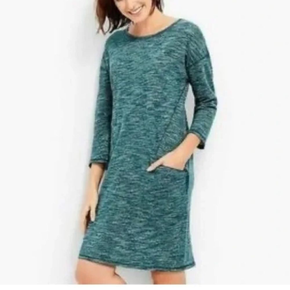 T by Talbots Women's Knit Dress M Blue Metallic 3/4 Sleeve Casual Marled…